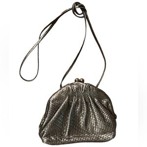 Vintage Etra Genuine Leather Elegant Silver Woven Clutch Bag